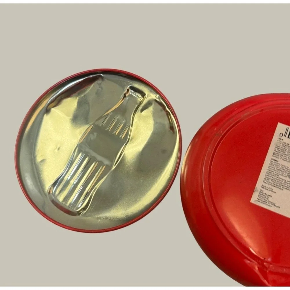 Coca Cola Embossed Red Metal Storage Tin‎ Round Button Lid 2001 Vintage Trinket